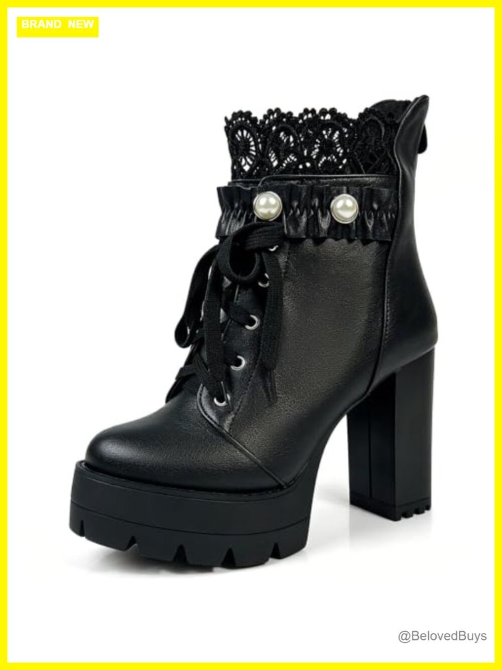 FOREADA Platform High Heel Lace Up Combat Ankle Booties